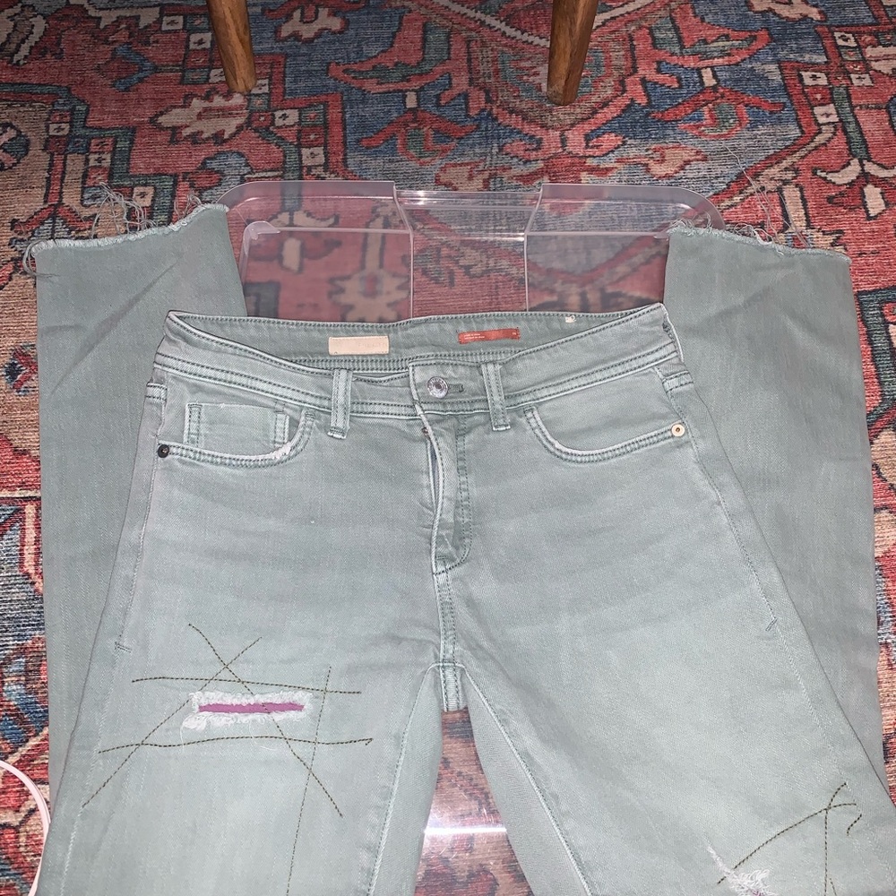 Pilcro, Anthropologie Green Straight Leg Jeans with Distressed Style - Picture 2 of 11
